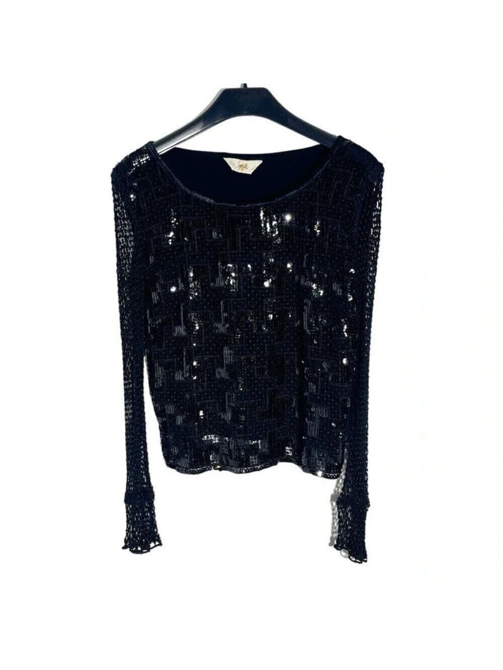 Sagaie Paris Vintage sequin and fishnet long sleeve sweater shirt black …